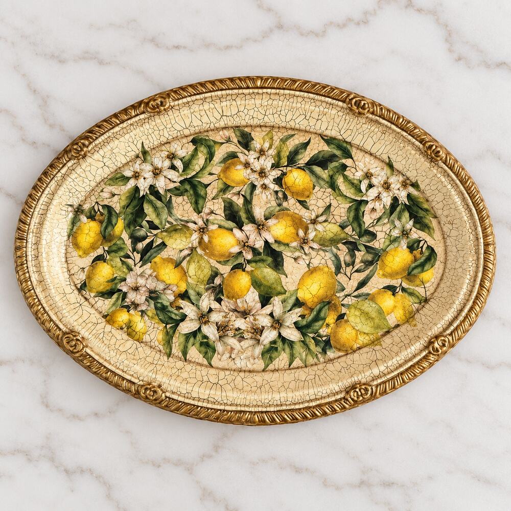 Upcycled Lemon Floral Metal Tray French Country Kitchen Wall Decor